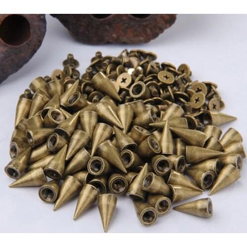 100sets 14mm Bronze Cone Spots Metal Studs Leathercraft Rivets Bullet Spikes Punk Spike For Clothes Bags Belt Pet Collars