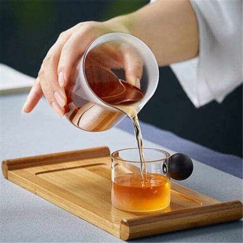 Wood Handle Tea Cup Transparent Glass TeaCup with The Special Handle Tea Drinkware Accessories for Home Decor Tumbler Cup