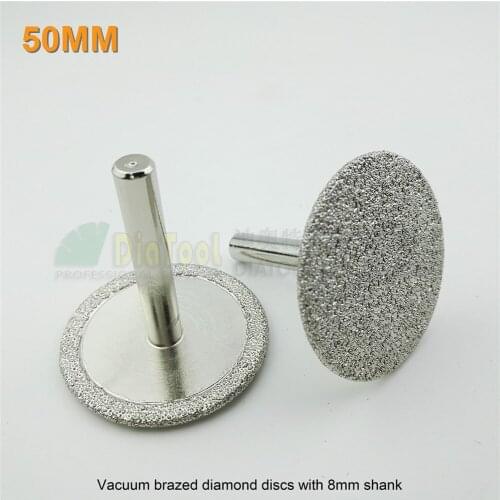 DIATOOL 2pcs/pk Diameter 50mm Vacuum Brazed Diamond Discs With 8mm Shank 2" Diamond Saw Blade For Cutting Grinding Carving Work
