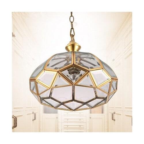 European vintage copper&crystal glass circular Pendant Lights Handwork soldering E27 LED lamp for porch&pavilion&stairs BRSDD002