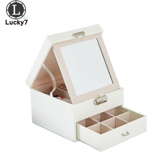 European PU Leatherette Jewelry Box For Ring Simple Double Jewelry Storage Box Earrings Ring Creative Jewelry Organizer Case