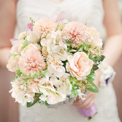 Artificial Flowers Silk Hydrangeas Wedding Flowers For Bride Hand Silk Blooming Peony Fake Flowers Home Table Decor