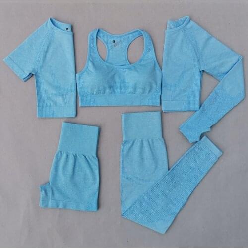 2/3/5PCS Seamless Women Yoga Set Workout Sportswear Gym Clothing Fitness Long Sleeve Crop Top High Waist Leggings Sports Suits