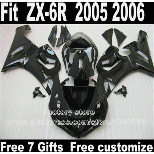 Fit for Kawasaki ZX6R fairing kits 2005 2006 plastic bodywork set 05 06 Parts Ninja 636 all glossy black fairing kits S249