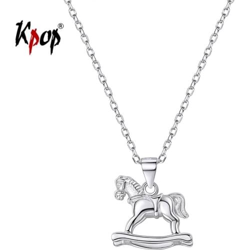 Kpop Carousel Pendant Necklace Animal Jewelry Bridal Gifts 925 Sterling Silver Dainty Merry-go-round Necklace for Women P6227