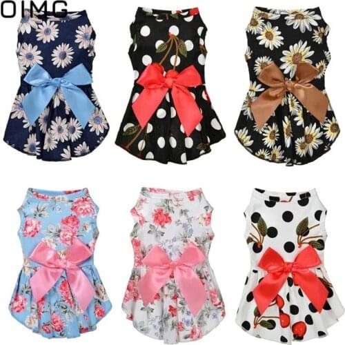 OIMG Summer Floral Dog Dress Bow Princess Dog Dresses For Dog Skirts Dog Wedding Dresses Pomeranian Yorkies Cat Pet Dress