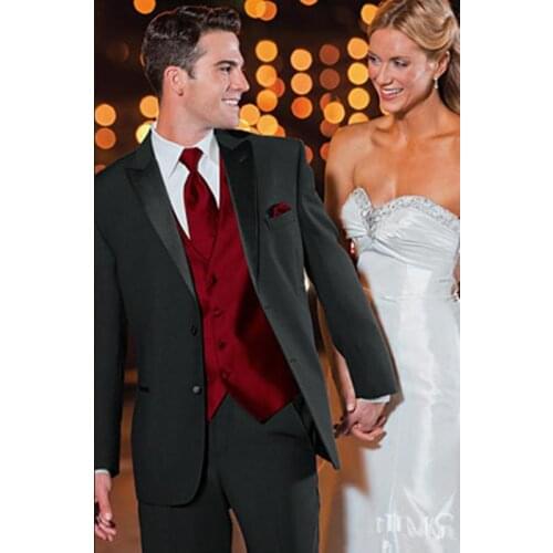 Top Selling 2018 New Jacket Black Lapel Groom Tuxedos Groomsmen Best Man Suit Men Wedding Suits (Jacket+Pants+ Tie+vest)