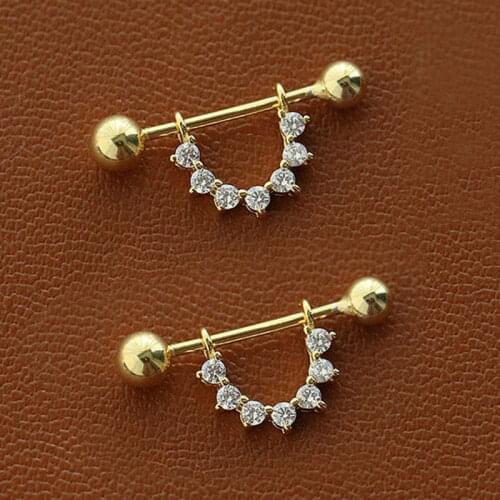 Fashion Bohemian Geometry Triangle Half Round Shape Hoop Earrings For Women Girls Crystal Zircon Ear Stud Screw Piercing Jewelry