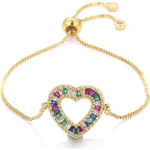 Fashion womens rainbow love bracelets jewelry gold cz colorful zircon bracelet bangle adjustable chain bracelet for women