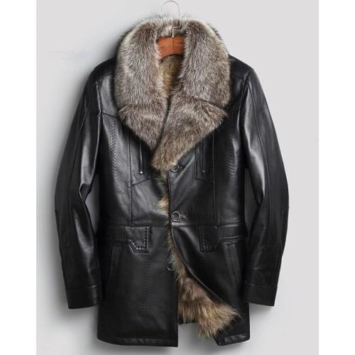Leather Genuine Sheepskin Winter Jacket Men Natural Raccoon Fur Coat Luxury Warm Jackets Chaqueta Hombre MY1661