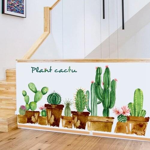 Cactus Potted Wall Stickers Living Room Wall Decoration Removable Graffiti Stickers Waterproof Window Stickers