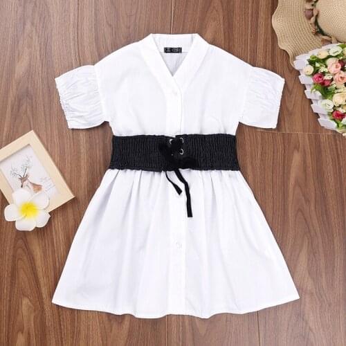 2021 Summer New Girls Dress Western Style V-neck Short-sleeved Stretch Lace Princess Dress Flower Girl Dresses Girls Dresses