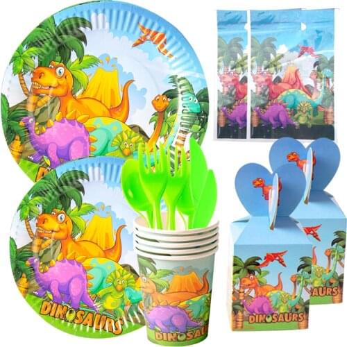 Dinosaur Theme Disposable Tableware Kids Birthday Decoration Forest Animal Paper Cups Napkins Plates Baby Shower Party Supplies