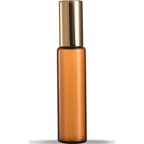 Wholesale 10ml Amber Brown glass roll on bottle Essential oils Fragrances with Gold aluminum Cap 100pcs/lot