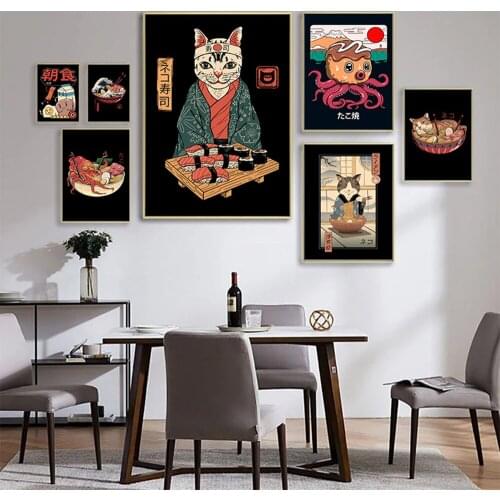 Japanese Food Wall Art Hand-Pulled Noodle Sushi Posters and Prints Kitchen Canvas Painting Pictures for Living Room Home Decor