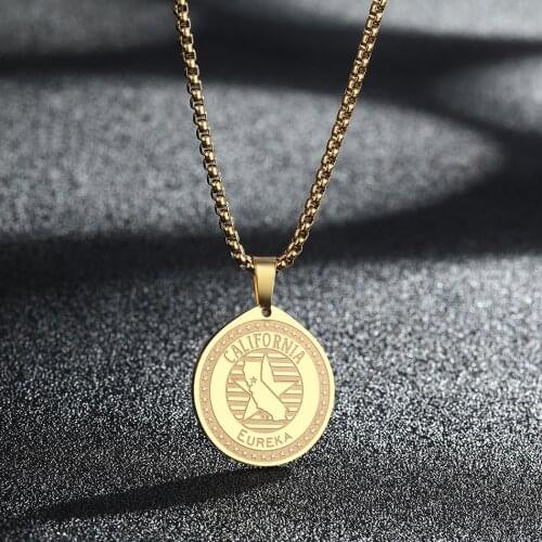 QIAMNI California Map Stainless Steel Florida New York Texas CA American State Pendant Necklace Choker Chain Bijoux Femme Gift