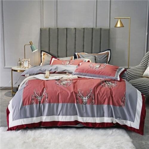 Luxury Egypt Cotton Sanding Deer Bedding Set Soft Warm Duvet Cover Sets Bed Sheet Pillowcases Queen King Size 4Pcs