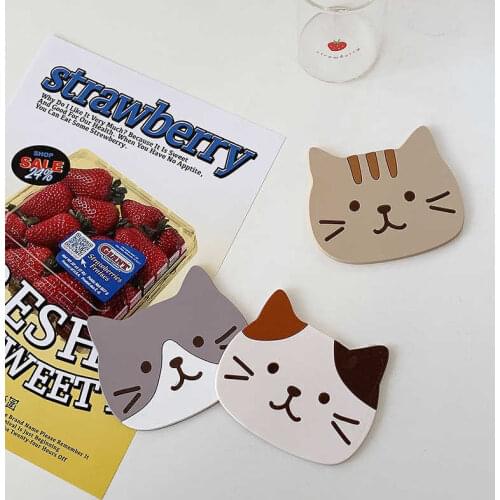 Table Pad Silicone Insulation Placemat Cute Cat Head Style Coasters Bar Teapot Mug Coffee Mat Bowl Mat Kitchen Accessories 3PCS