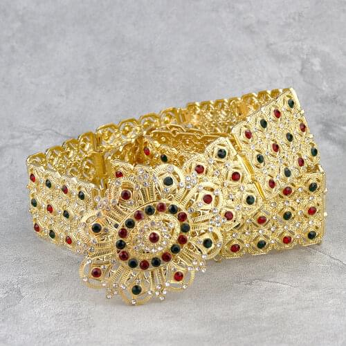 Sunspicems Crystal Morocco Belt Gold Silver Color Waist Chain for Women Arab Wedding Jewelry Adjustable Length Bridal Gift