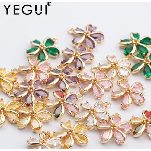 YEGUI M763,jewelry accessories,18k gold plated,0.3 microns,zircon pendants,flower shape,diy earrings,jewelry making,10pcs/lot