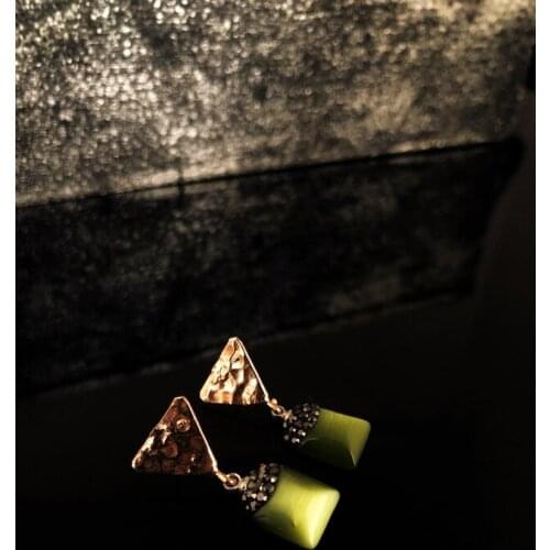 Dr Stone Natural Stone Women 'S Cat 'S Eye Stone Rose Gold Plated Earrings RYL 439800113