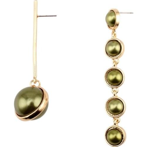 Gold Color Metal Statement Drop Simulated Pearl Earrings for Women Florate Brand Long Bead Ball Pendant Dangle Earrings for Lady