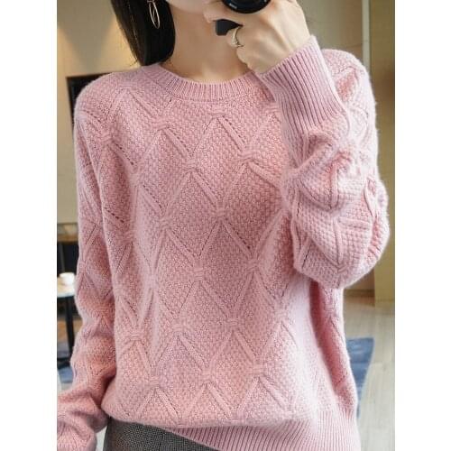 TIGENA Pink Argyle Pullover Sweater for Women 2021 Autumn Winter Korean All-match Inner Knitted Jumper Female Long Sleeve Tops