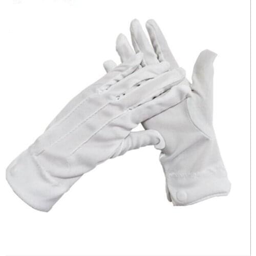 10pair White polyester cotton three-ribbon belt buckle military gloves thickening etiquette command gloves
