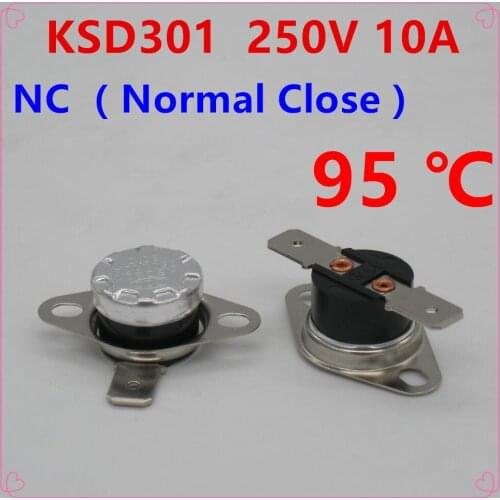 10Pcs KSD301 95 Degrees Celsius 95 C Normal Close NC Temperature Controlled Switch Thermostat 250V 10A Thermal Protector