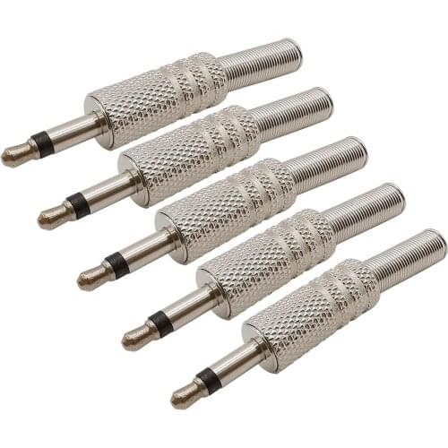 2/5/10Pcs Silver 3.5mm Mono Male Plug Audio Headphone Cable Extension Single Channel Solder Earphone Connector with Spring Tail