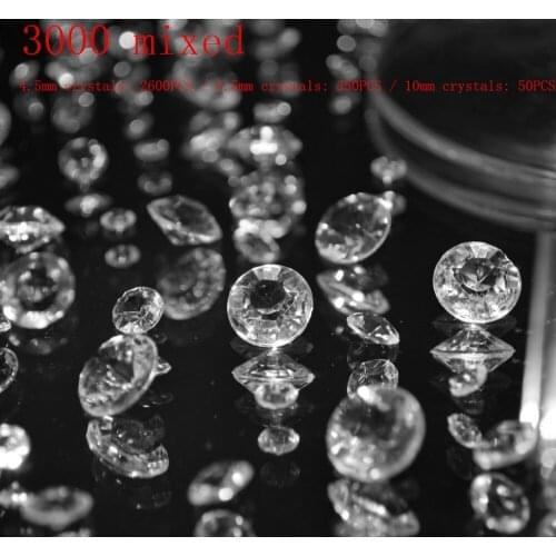 3000 Mixed(4.5mm 2600PCS / 6.5mm 350PCS / 10mm 50PCS) Only Clear Red Wedding Table Decor Diamond Crystal Confetti
