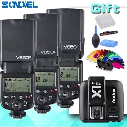 3xGodox V850II GN60 w/ 2000mAh Li-ion Battery 2.4G Wirless X System Speedlite Flash Light + X1T-N Trigger Transmitter for Nikon