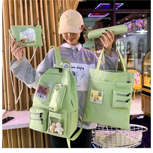 4 Psc/Set Multi-Pocket Nylon Childrens Women Backpack Boy For Laptop Portfolio Schoolbag 5 Grade Girl With Pencil Cases