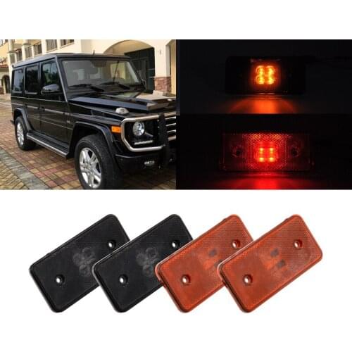 4x F&R Amber Red Led Side Marker Lights For Benz W463 G500 G550 G55 AMG G63 AMG 2002-2014 (Front Smoked Rear Red Lens)