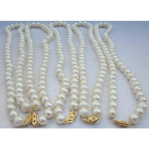 5pcs / lot 7-8mm white pearl necklace gold clasp Woman Jewelry real natural freshwater pearl 43cm 17'' 40cm