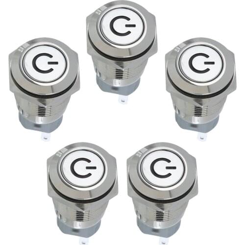 5pcs Blue 12v 5a 16mm Metal Push Button Switch Lightweight LED Car On Sales