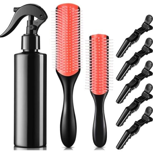 8 PCS 9-Row Styling Hair Brush Hair Spray Bottle Alligator Hair Clips Curly Hair Detangling Brush Hairstyling Separating Shaping