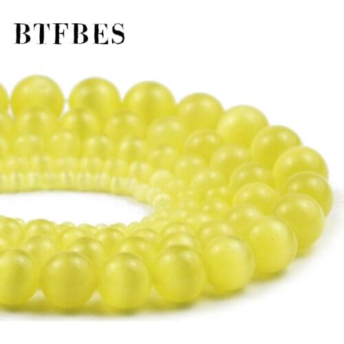 BTFBES Cats Eye Stone Champagne Natural Opal 4/6/8/10/12MM Round Loose beads for Fashion Bracelet Necklace Jewelry making DIY