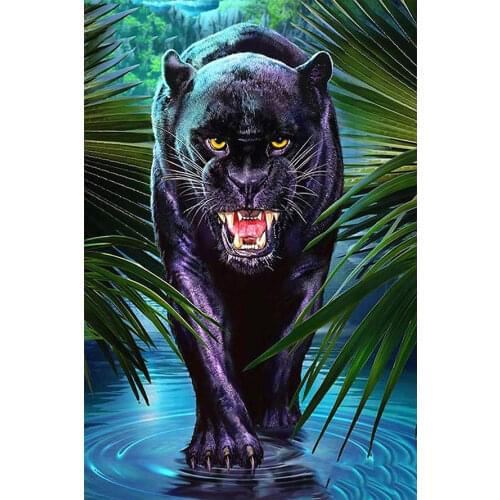 Black Panther in the Jungle Animal Diamond Painting Round Full Drill Nouveaute DIY Mosaic Embroidery 5D Cross Stitch Home Decor