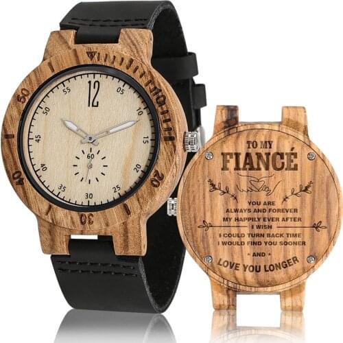 Wooden Watch Quartz Watches To My Fiance Love You Longer Leather Clock Hubby Boyfriend Valentines Day Birthday Gifts for Fiance