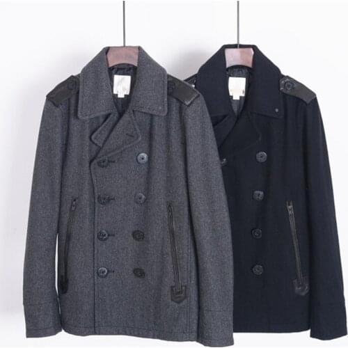 Double breasted woolen fabrics men fashion suit collar loose coat spliced buckle shoulder M-XL retail wholesale