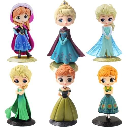 15cm Frozen Princess Elsa Anna Black and Golden Base PVC Action Figure Mini Model Toys Dolls Kids Gift Brinquedos