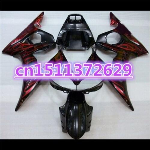 HOT ABS Fairing bodywork for YZF R6 2003 2004 2005 red flames in black YZFR6 600 03-05 fairing kit YZF-R6 03 04 05-Dor D