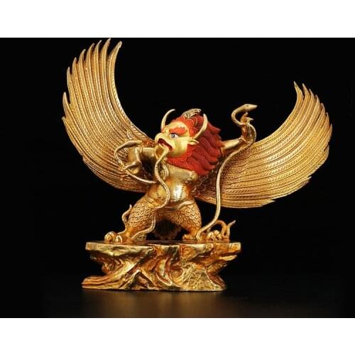 GOOD Buddhism statue # 30cm large # HOME Talisman efficacious Protection # Tibetan Gilding suparna suparnin Garuda Dhwaja statue