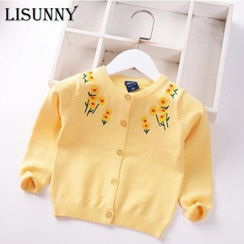Girls Cardigan Sweater 2021 Autumn Kids Sweater Toddler Coat Embroidery Floral Children Jacket Baby Clothes Lolita Style 0-5y