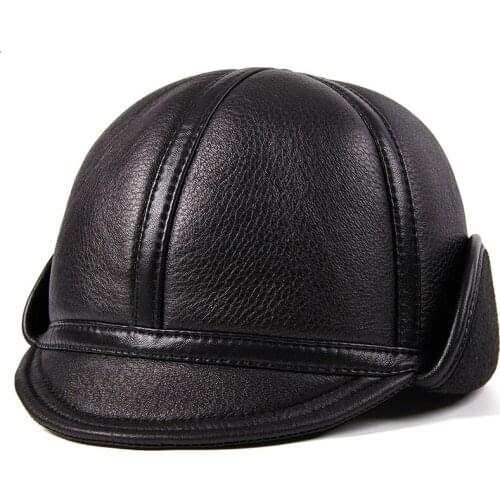 2021 Winter Sheepskin Cap Warm Ear Protection Male Genuine Leather Cap Black Baseball Caps For Man Casual Street Gorras Dad Hat