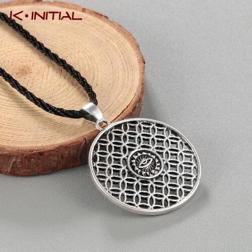Kinitial New Flower of Life Necklaces & Pendants for Women Men Rope Chains Round Hollow Collier Statement Necklace Jewelry