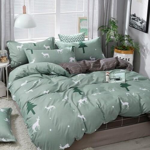 Green Cartoon Tree Deer Grey Luxury Comforter Bedding Set Modern Fashion King Queen Twin Size Bed Linen Duvet Cover Set Gift