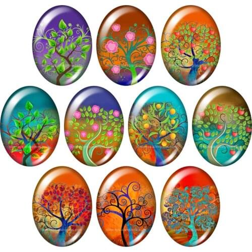 Beauty Colorful Magical Life Tree 10pcs 13x18mm/18x25mm/30x40mm mixed Oval photo glass cabochon demo flat back Jewelry findings