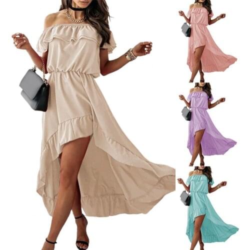 Hot Sales Summer Women Long Dress Solid Color Off Shoulder Irregular Hem Maxi Dress for Party